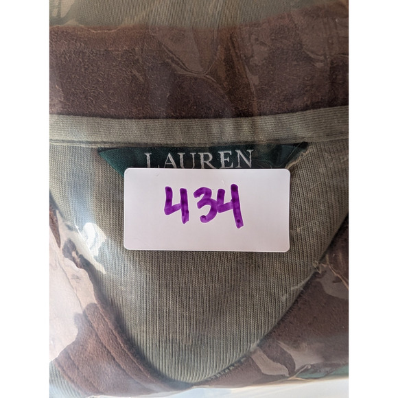 Ralph Lauren Olive Green Cotton Suede Trim Tunic Top XL Classic Preppy Heritage - Picture 10 of 10